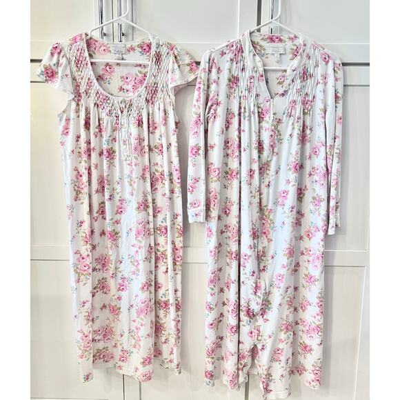 Charter Club Intimates Nightgown & Robe SET Women's M Pajamas Pink Floral Zipper - Picture 2 of 14